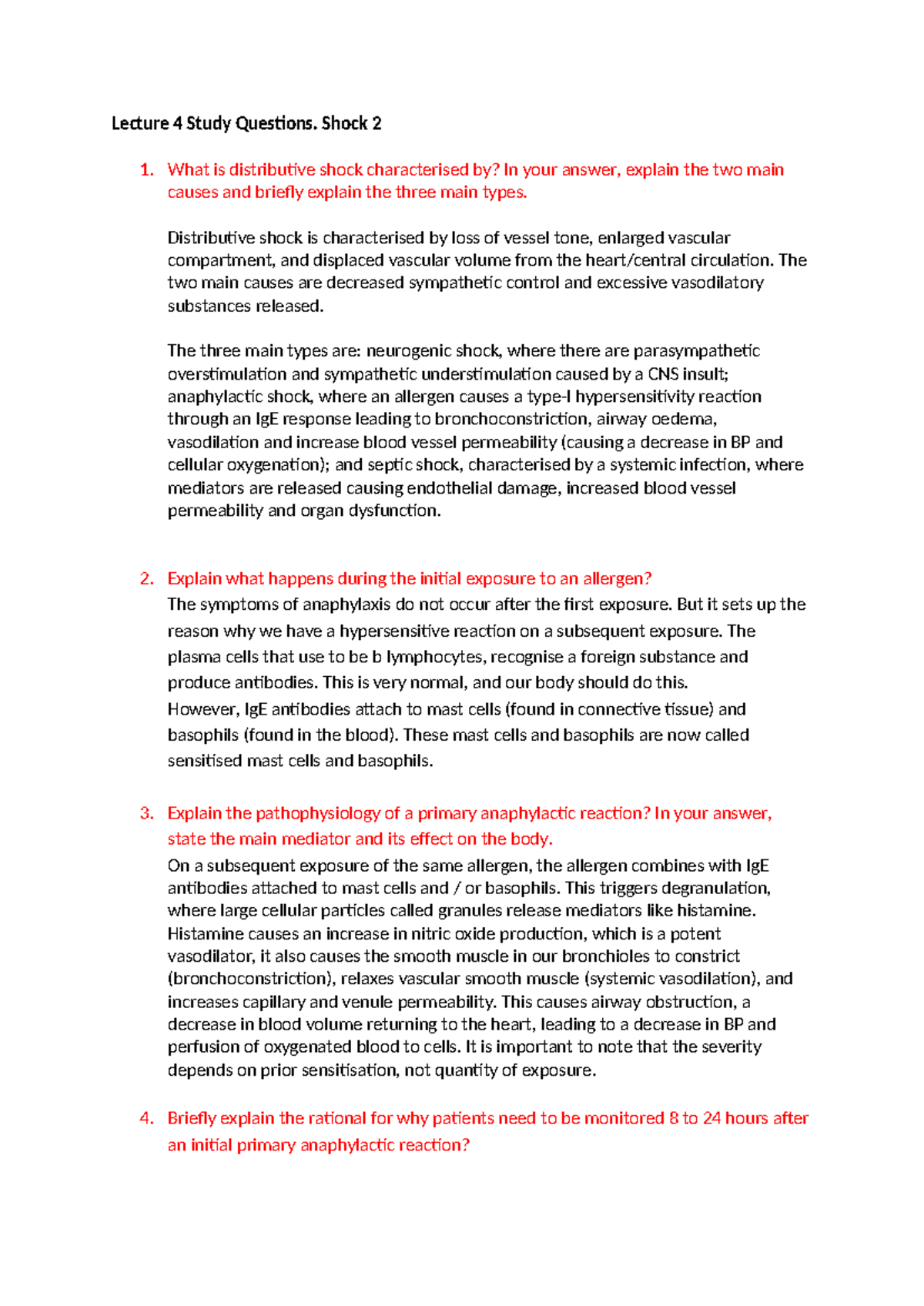 Lecture 4 Study Questions. Shock 2 Answers - Lecture 4 Study Questions ...