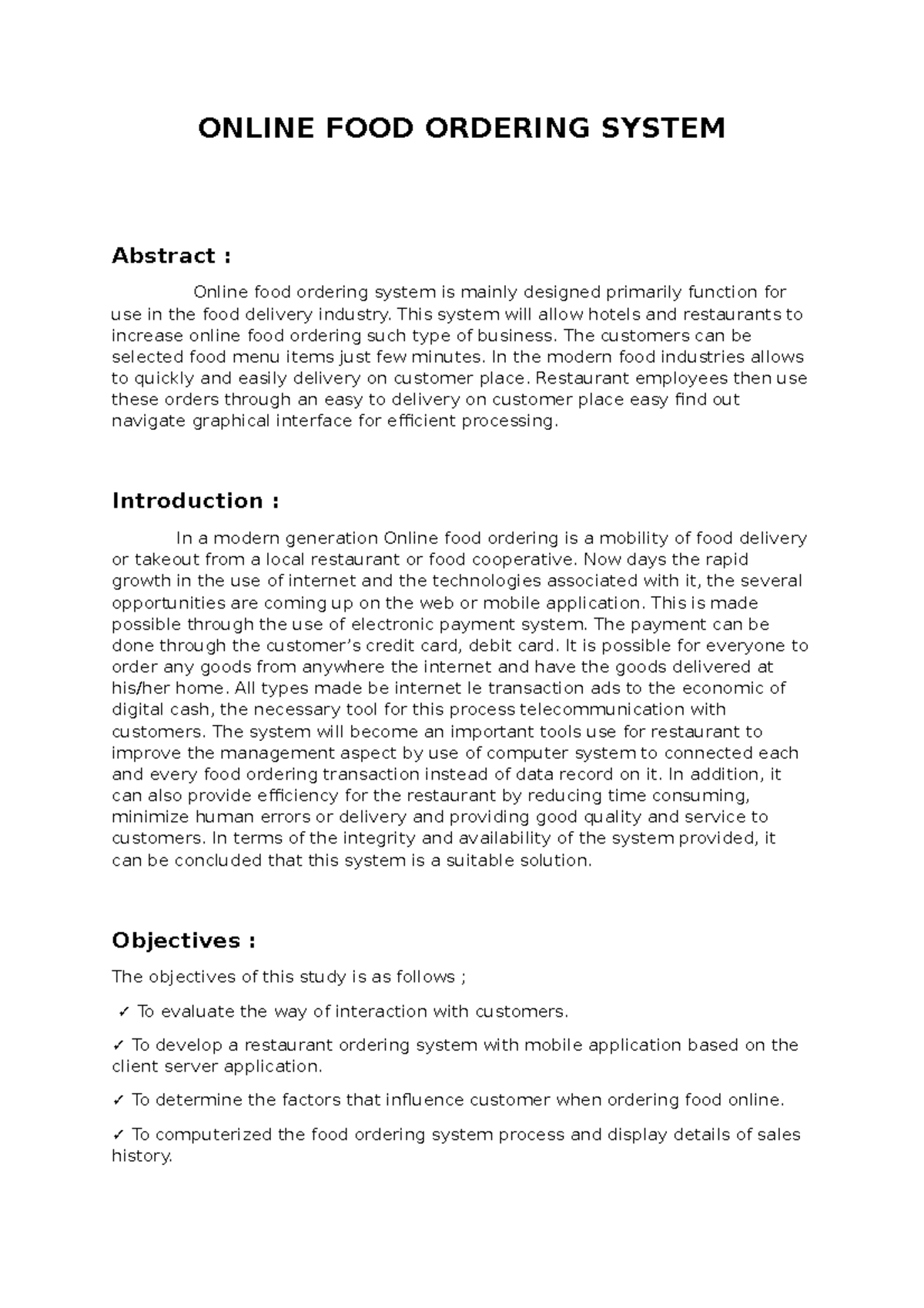 Online FOOD Ordering System - ONLINE FOOD ORDERING SYSTEM Abstract ...