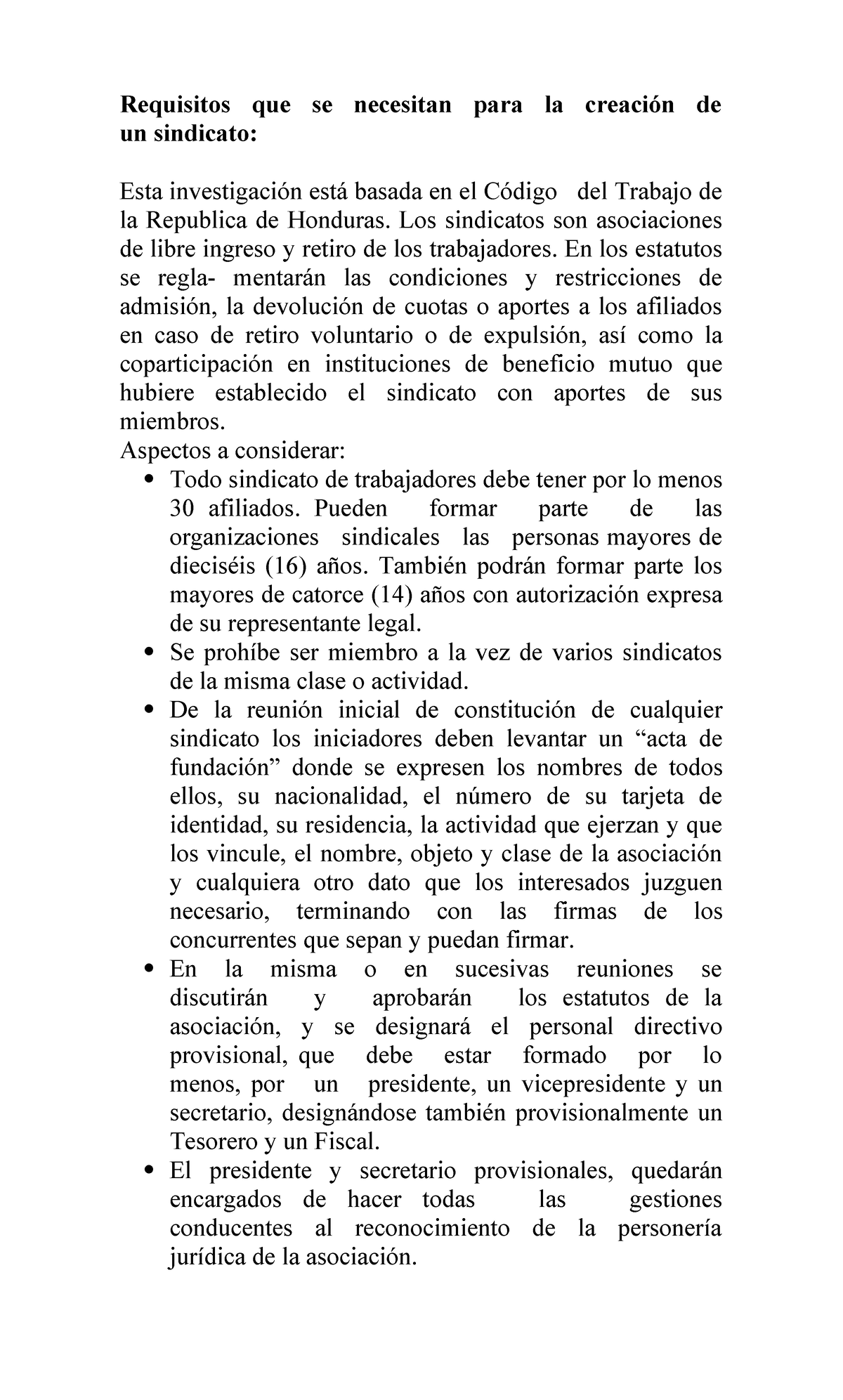 Requisitos para Formar un Sindicato: Guía en Honduras - Studocu