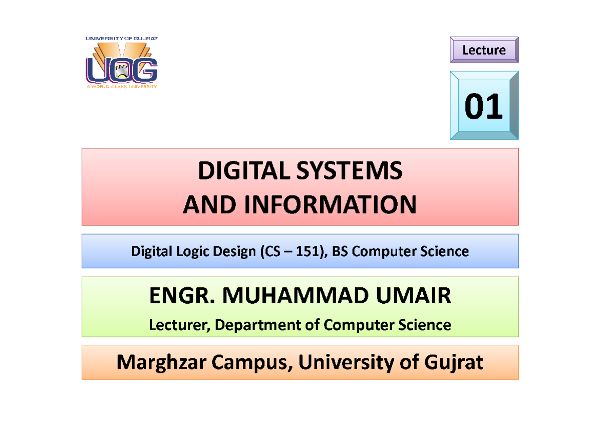 BSCS DLD CS-151 S-22 Slides Lecture # 01 - UNIVERSITY OF GUJRAT Lecture ...