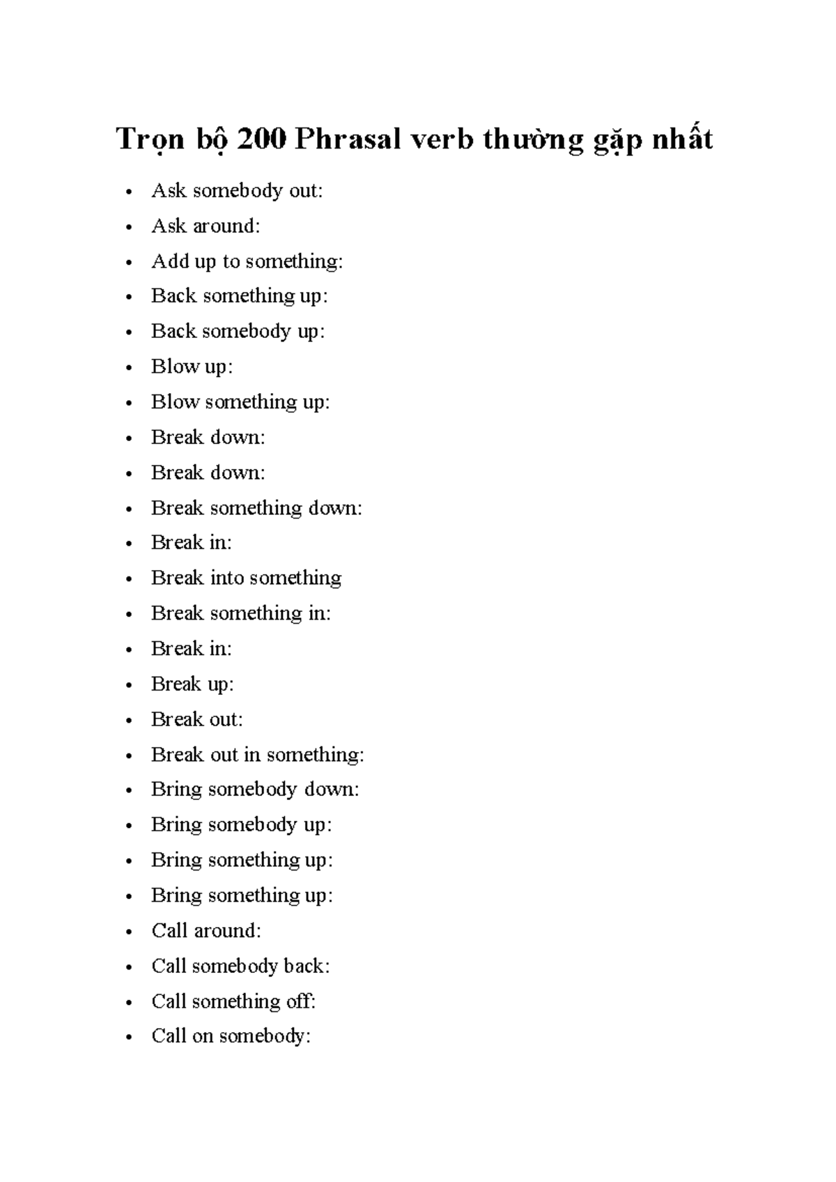 200 Phrasal verb ko nghĩa - Trọn bộ 200 Phrasal verb thường gặp nhất ...