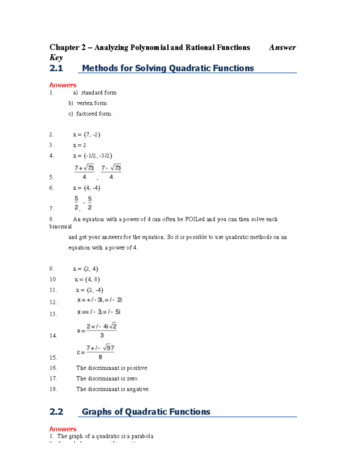 MHF4U Final Exam Solutions for Unit 1 Chapter 2 Topics - Studocu