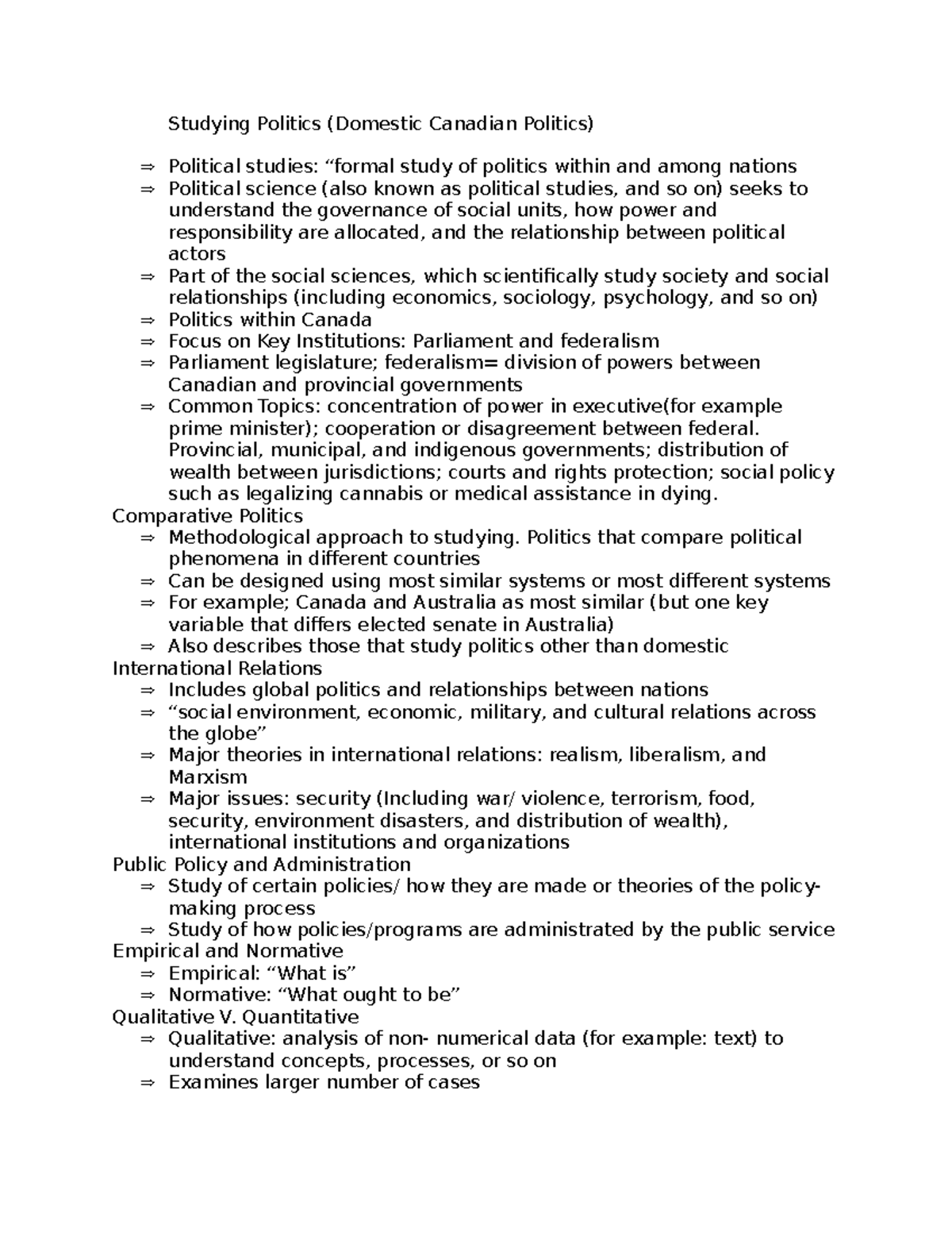 Polisci 1021 - Introductory Notes on Canadian Politics - Studocu