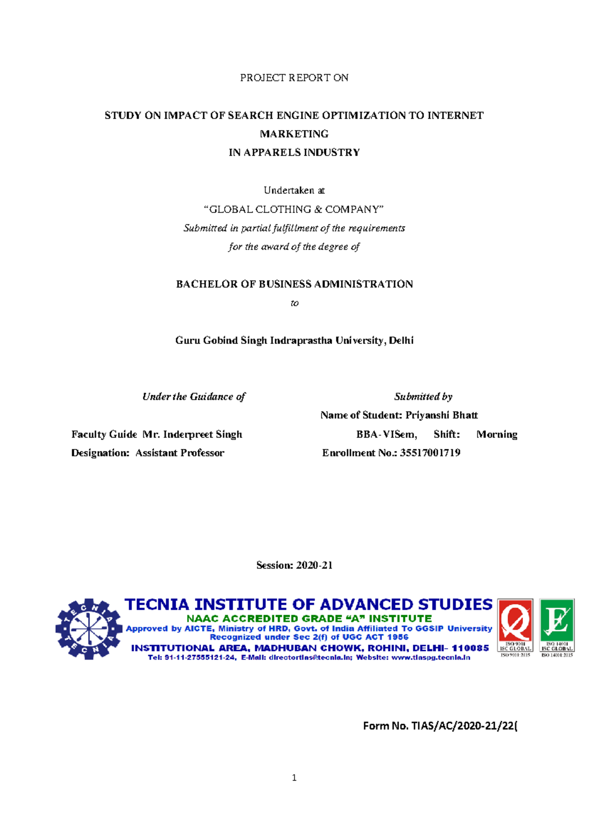PR 1 - good - PROJECT REPORT ON STUDY ON IMPACT OF SEARCH ENGINE ...