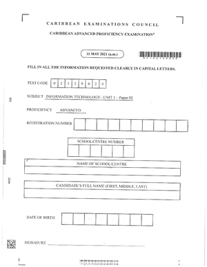 CSEC INFO TECH 2022 P1 JUNE - Information Technology - Studocu
