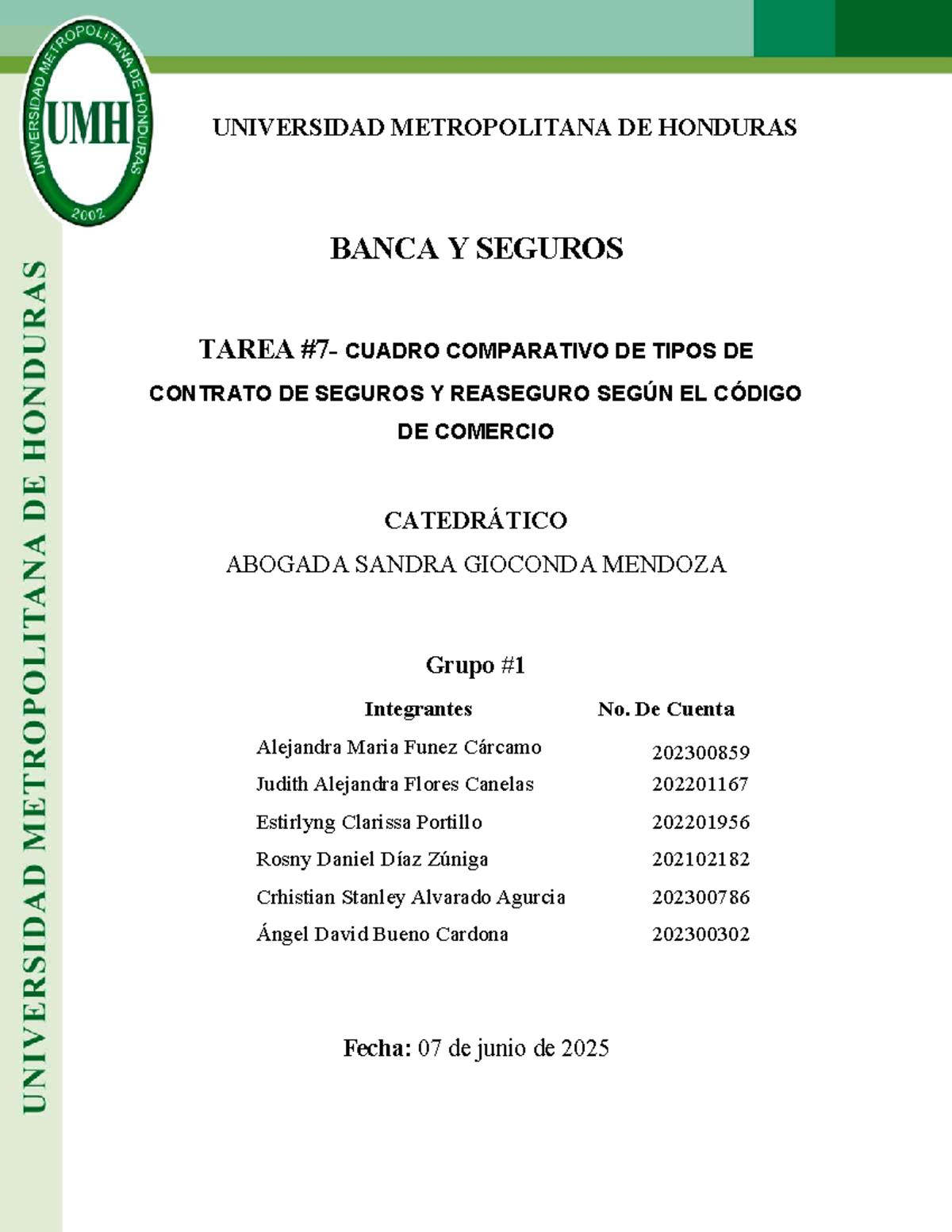 Tarea #7: Cuadro Comparativo de Contratos de Seguros y Reaseguro según ...