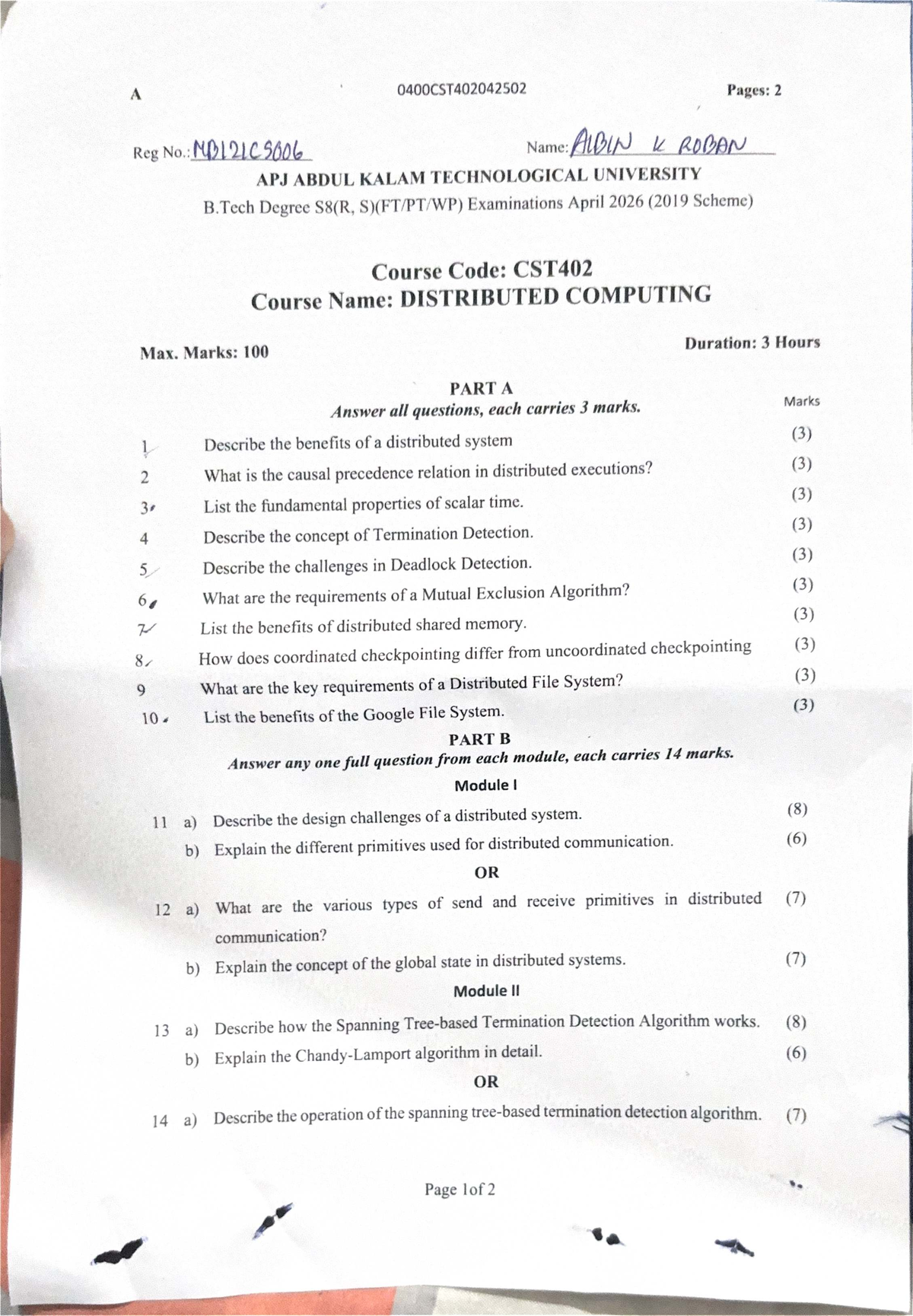 CST402 Final Exam Question Paper - Distributed Computing April 2026 ...
