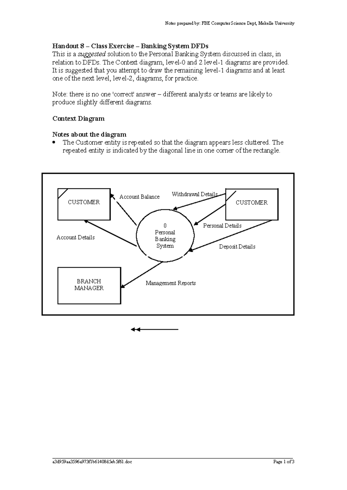 SAD FBE Handout 8: Personal Banking System DFDs Solution - Studocu
