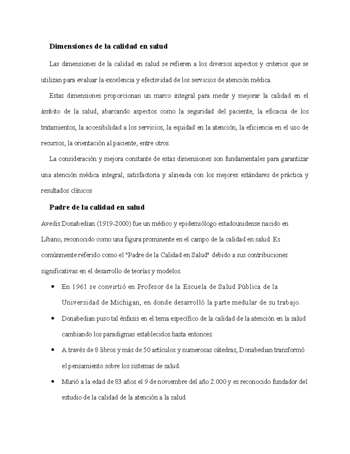 Dimensiones de la Calidad en Salud: Un Análisis Integral de Avedis ...