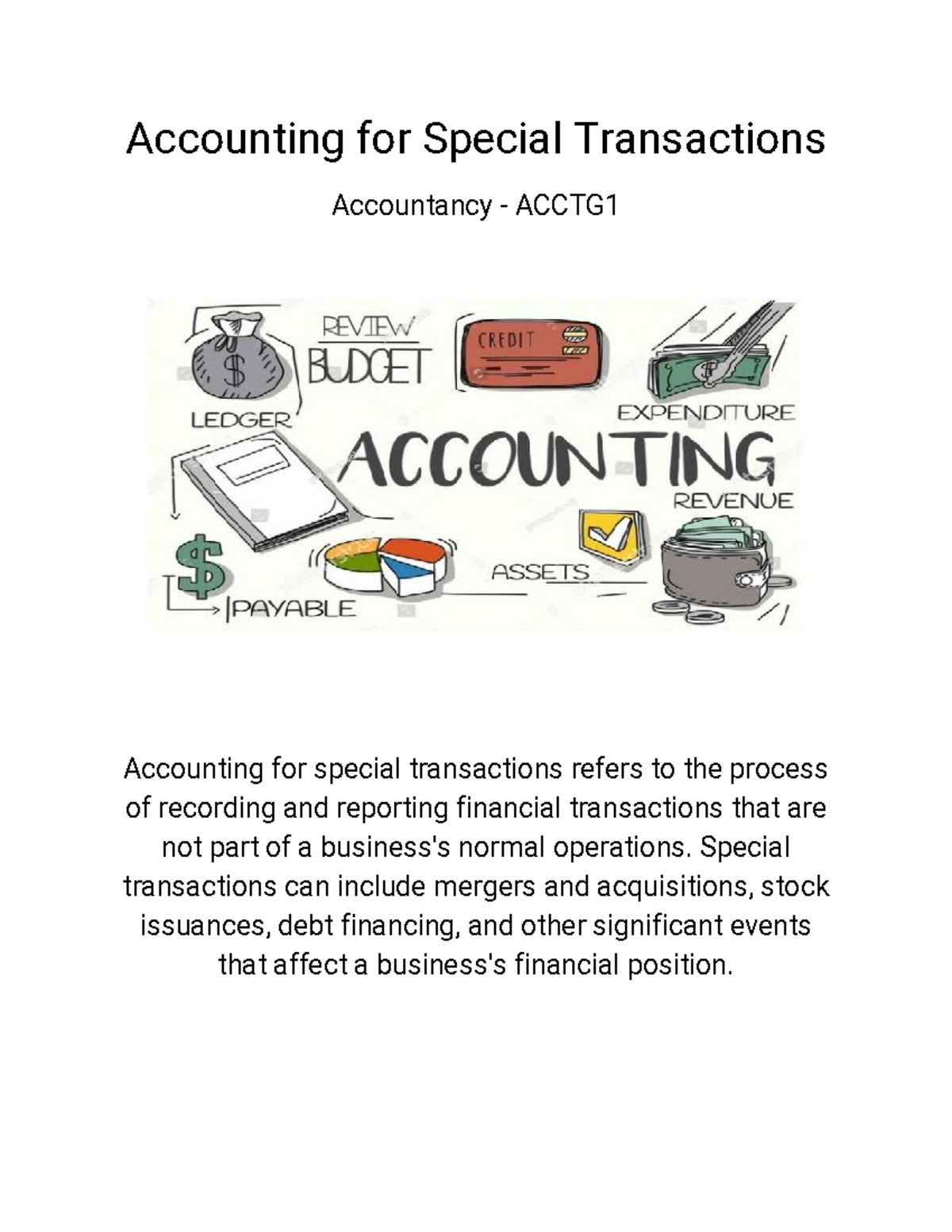 ACCTG1 Lecture Notes on Accounting for Special Transactions - Studocu
