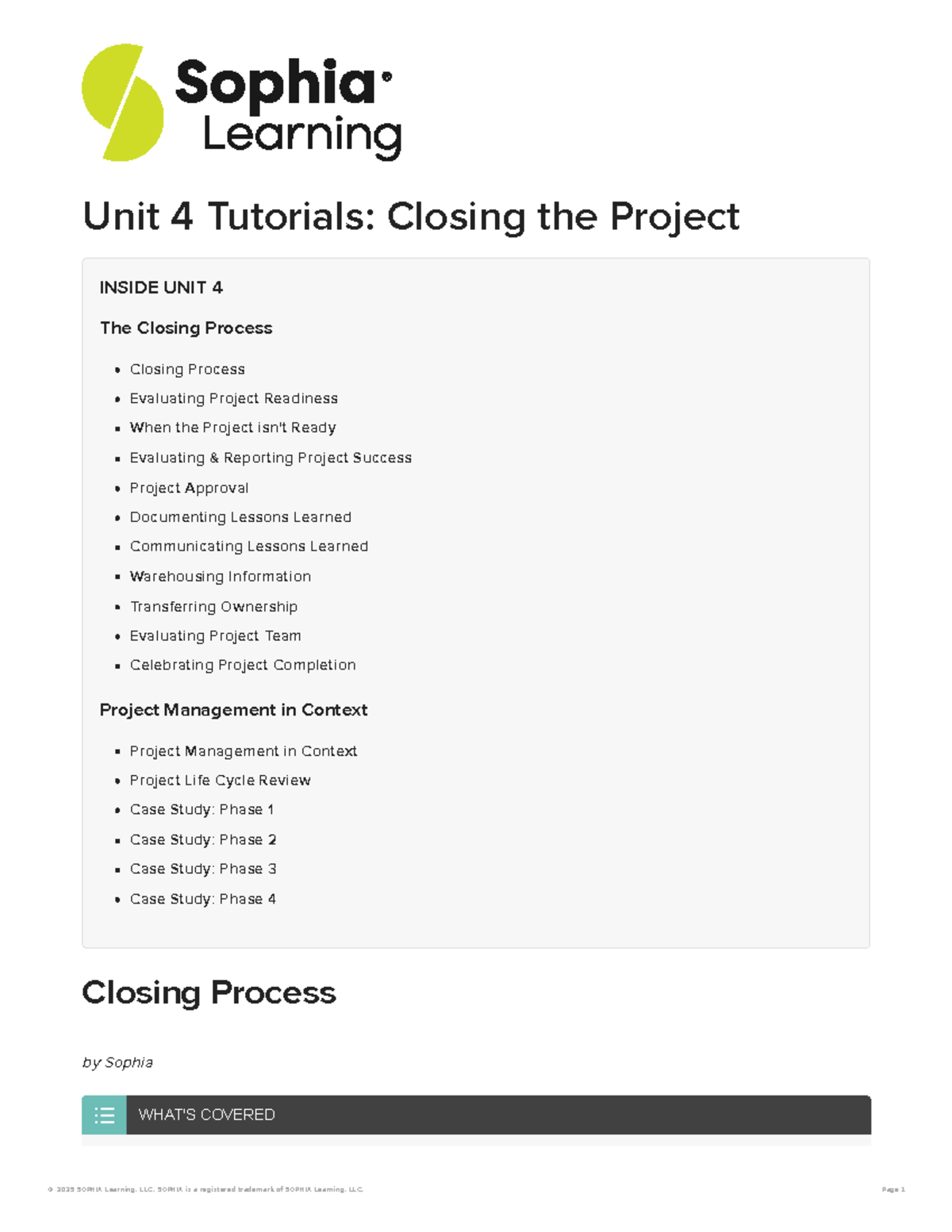 Unit 4 Tutorials: Closing the Project Process Overview - Studocu