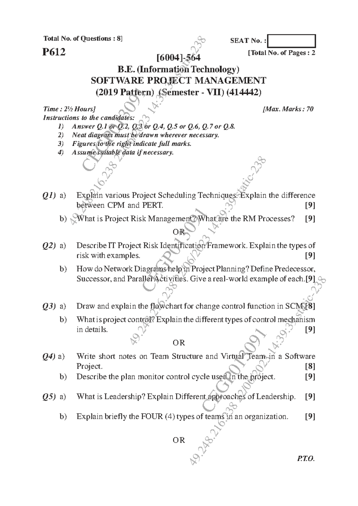 SPM 2019 Pattern May-Jun 2023 Question Paper - Project Management - Studocu