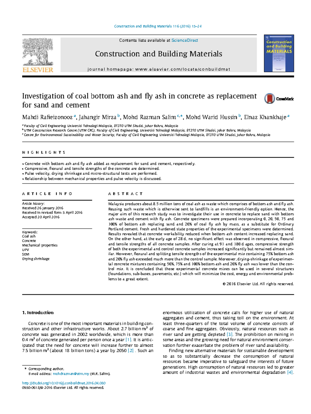 Investigation of Coal Bottom Ash and Fly Ash in Concrete (CIV 116 ...