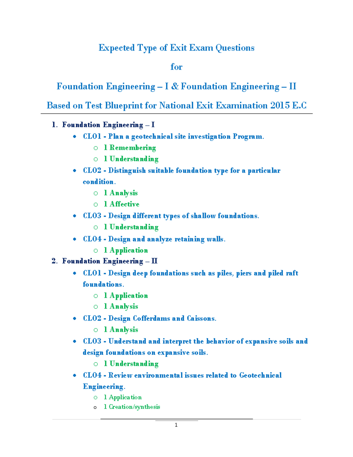 Exit Exam Question Types for Foundation Engineering I & II - Studocu
