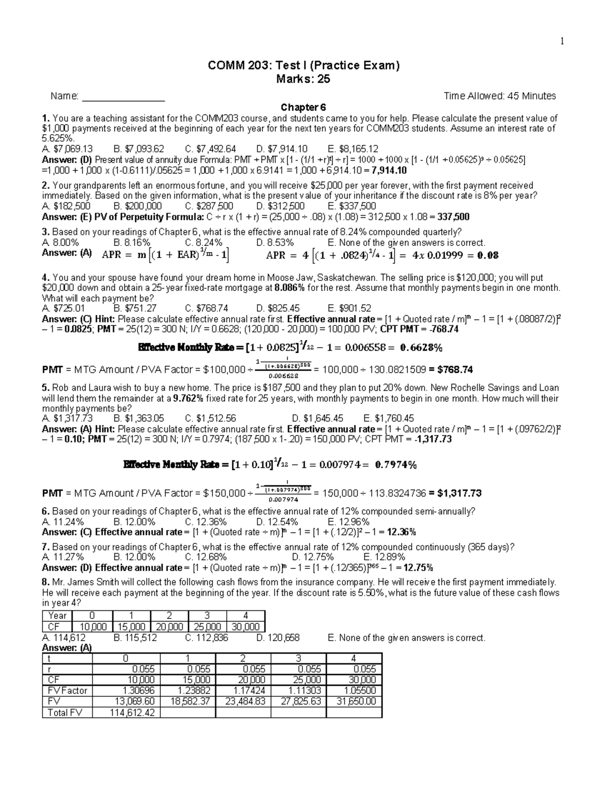 COMM 203: Test I (Practice Exam - Solutions) - Studocu