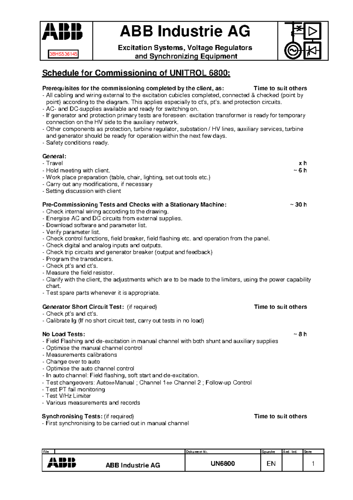 Commissioning Program for UNITROL 6800: ABB 3BHS536145 - Studocu