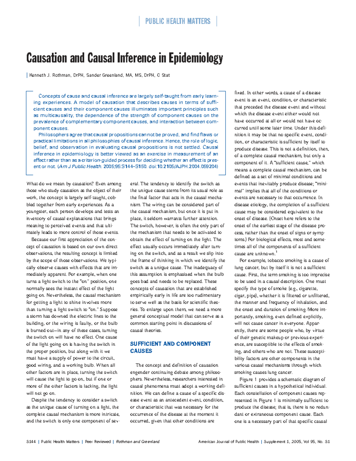 PUBLIC HEALTH MATTERS: Causation & Causal Inference in Epidemiology ...