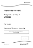 MAC3761 - Unisa - Management Accounting - Studocu