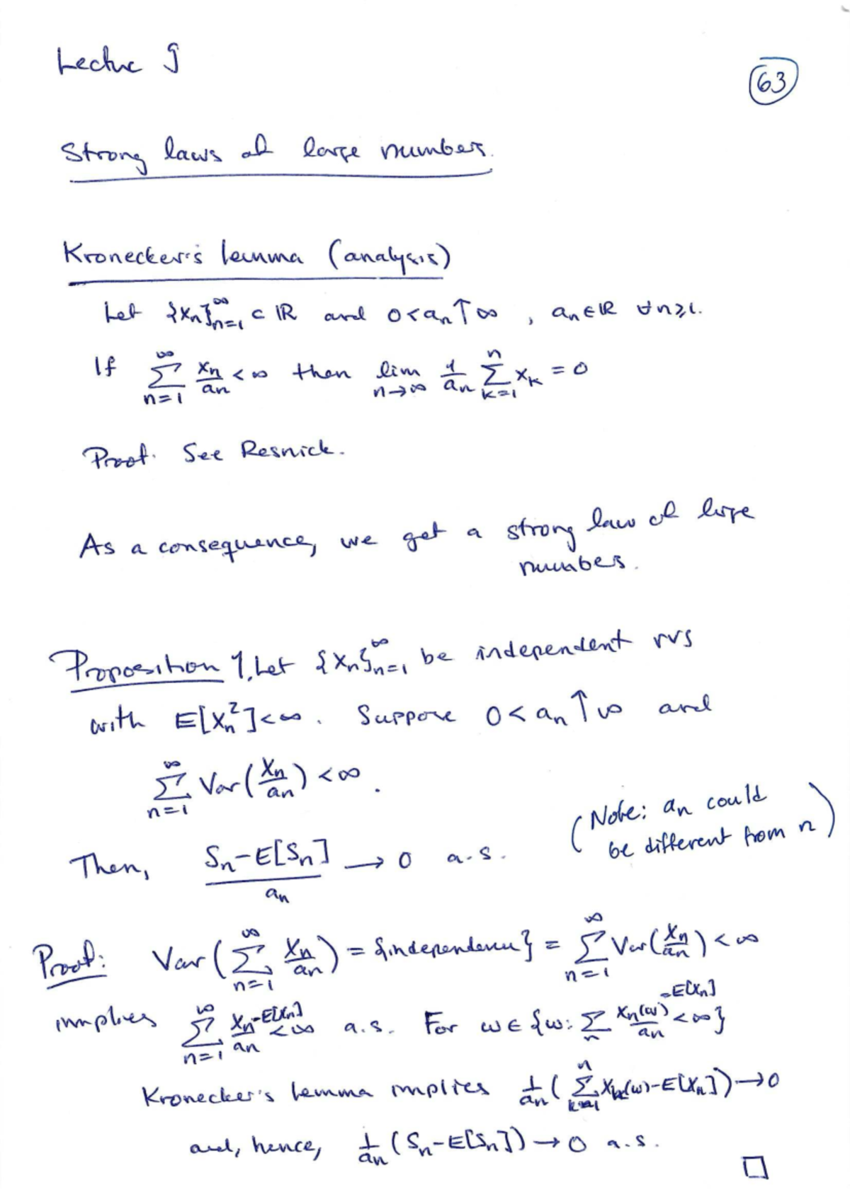 Lecture 9: Strong Laws of Large Numbers and Their Applications - Studocu