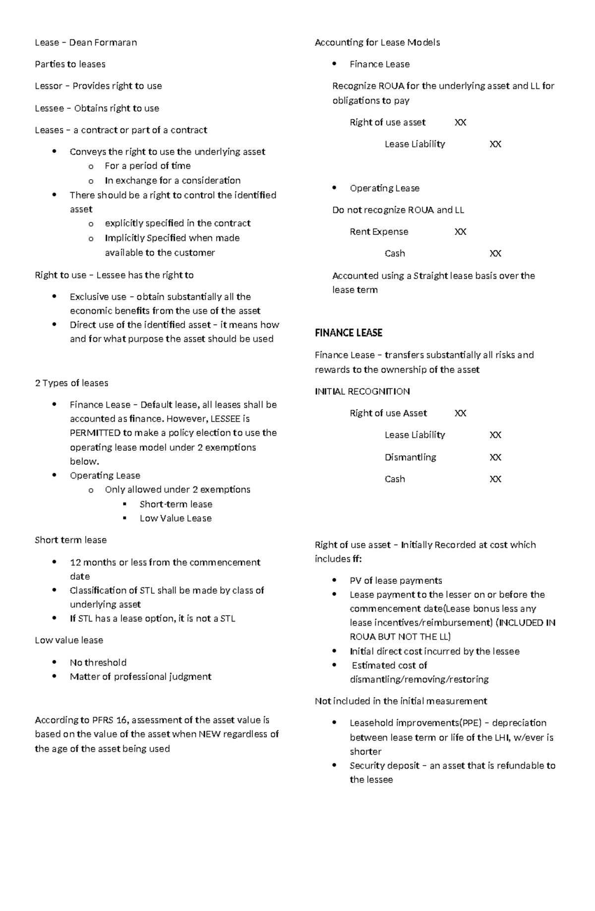 Leases Accounting Overview: Finance & Operating Lease Models - Studocu