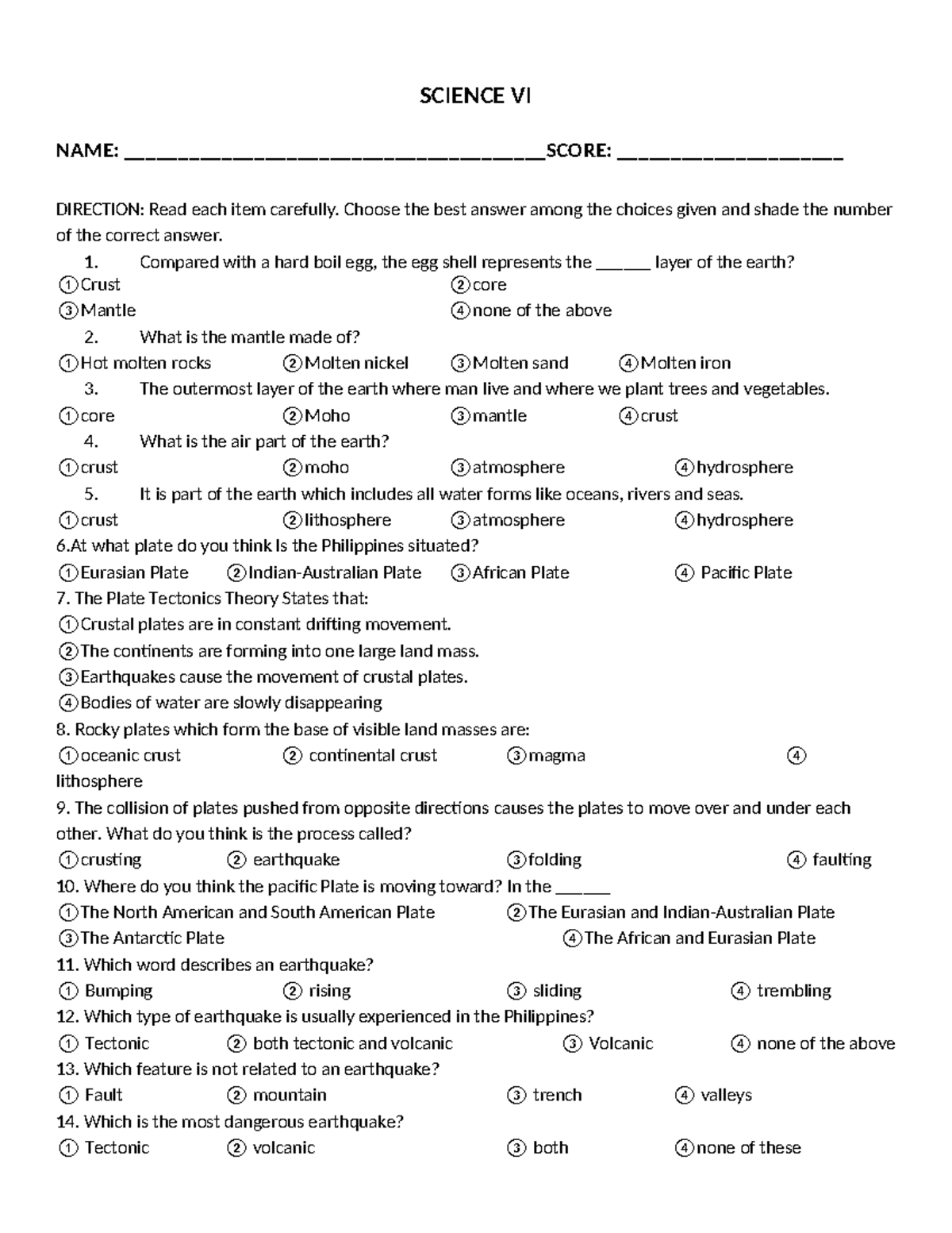 PT Science 6 - Quarter 4 Quiz Questions and Answer Key - Studocu