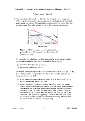 PHAS0006 2025 Problem Sheet Week 2: Thermal Physics & Matter - Studocu