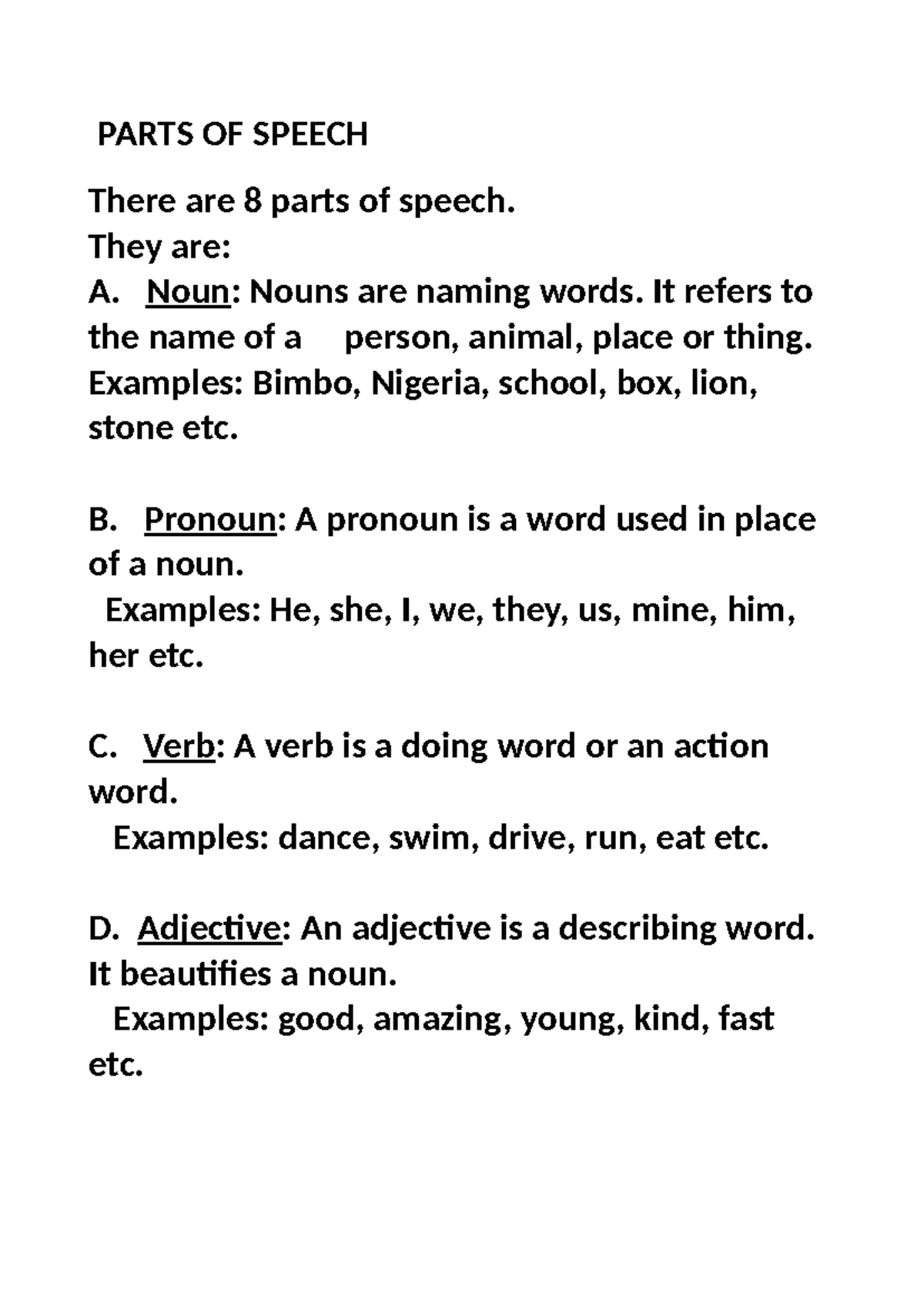 Grammar: Understanding the 8 Parts of Speech - Studocu