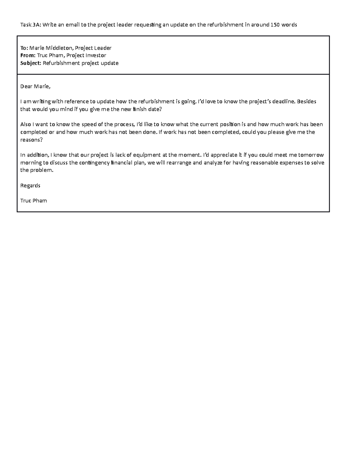 Writing unit 3 - Pham Hoang Truc - Task 3A: Write an email to the ...