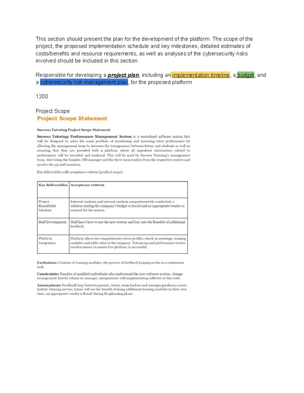 INFS 1602 Project Lead plan - This section should present the plan for ...