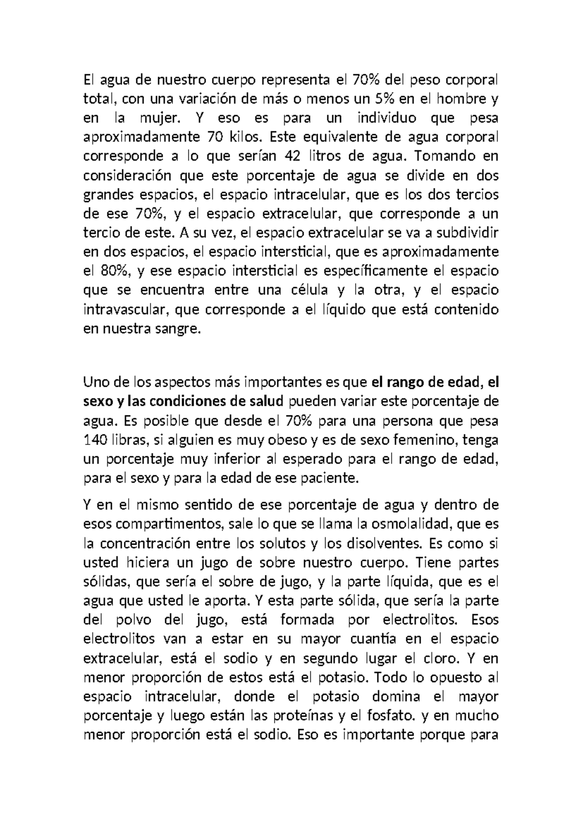 Estudio sobre la Composición y Función del Agua en el Cuerpo Humano ...