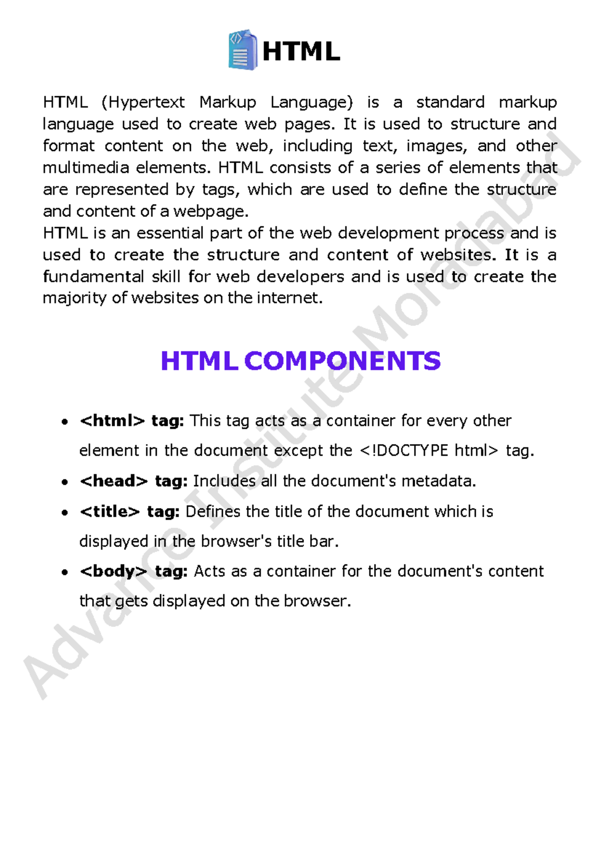 HTML Notes - BTECH Course Overview and Key Components - Studocu
