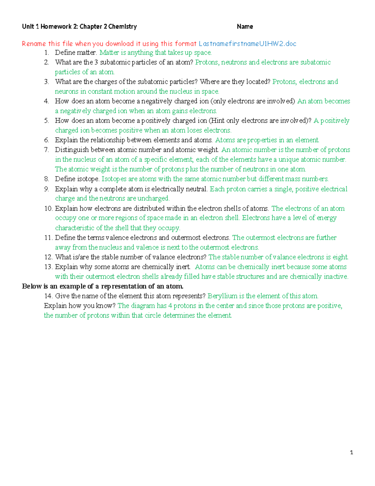 unit 1 chapter 2 - Unit 1 Homework 2: Chapter 2 Chemistry Name Rename ...