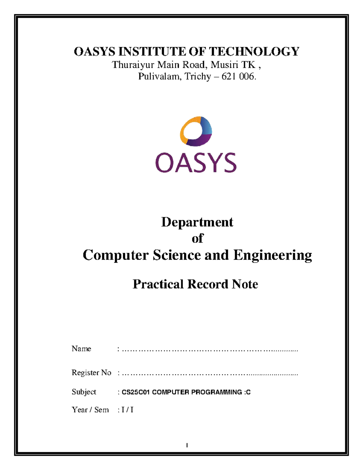CS25C01 COMPUTER PROGRAMMING LAB Manual - Final Record - Studocu