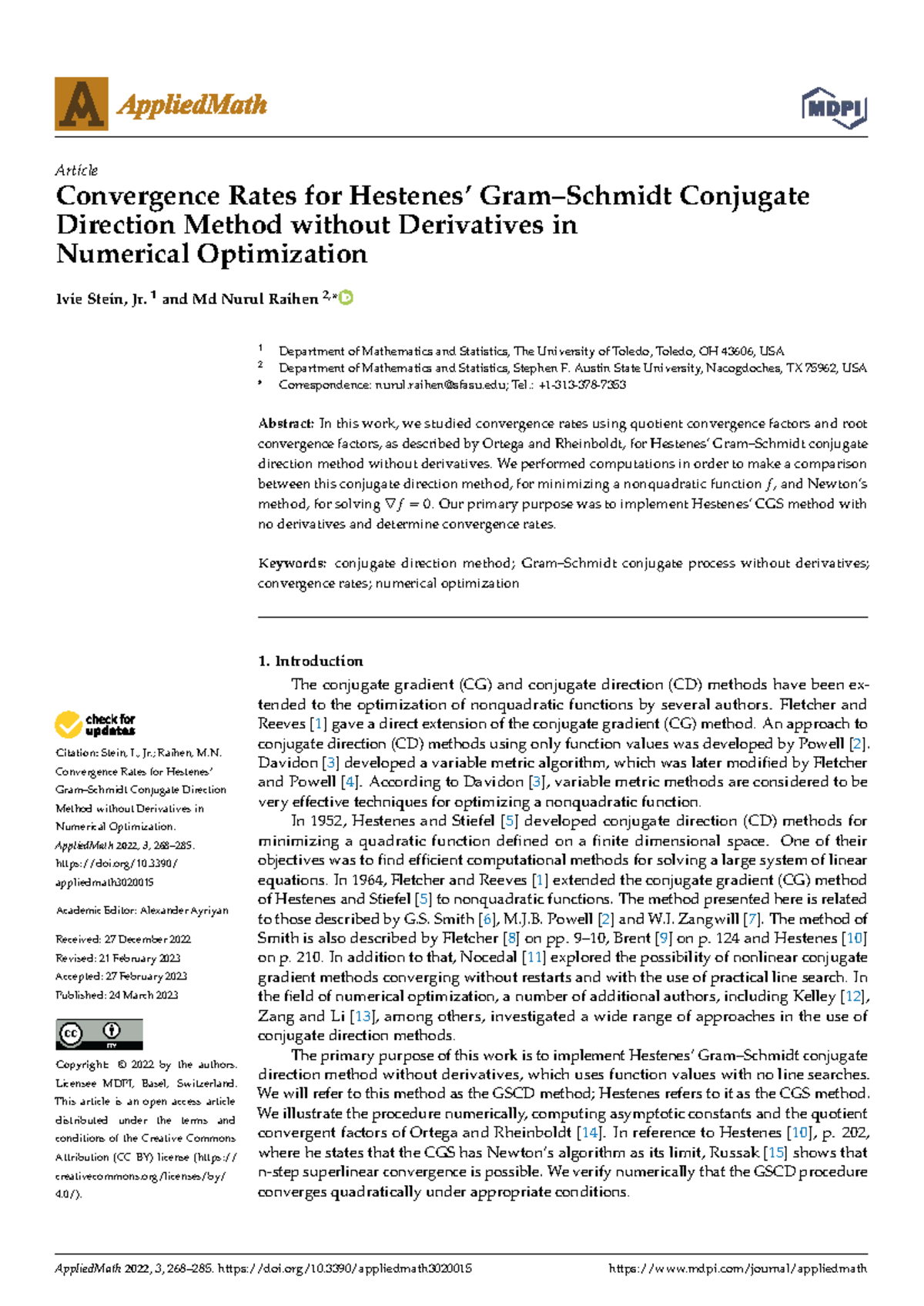 Convergence Rates of CGS Method in Numerical Optimization (AppliedMath ...