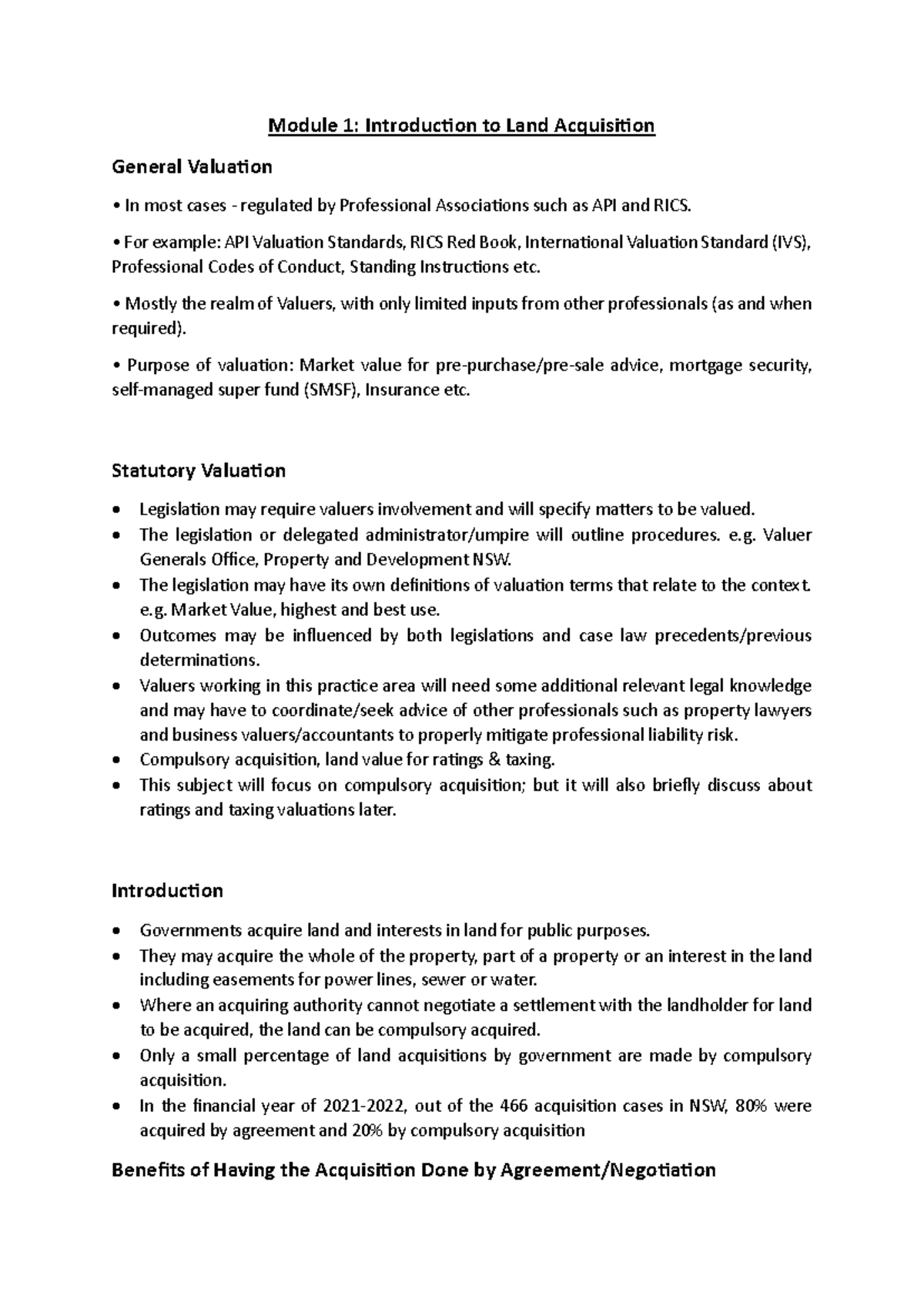 EXAM Notes - Module 1: Introduction to Land Acquisition General ...