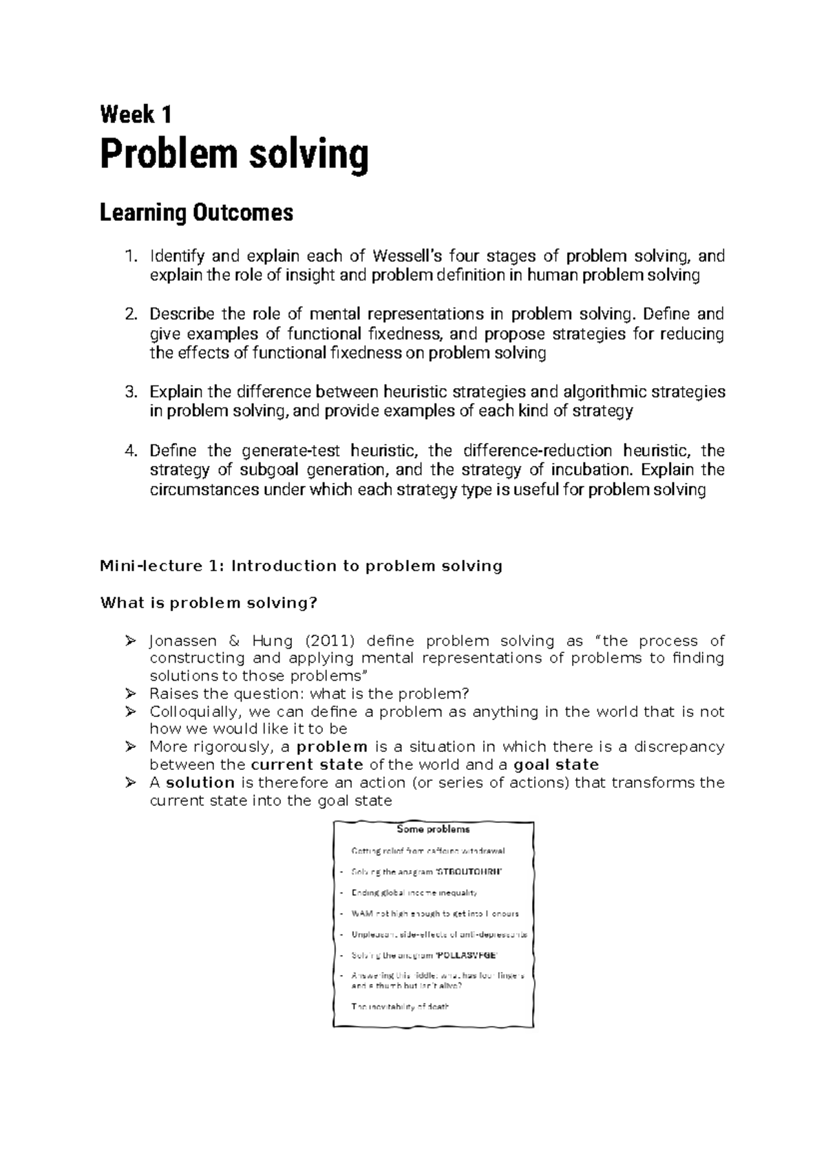 PSY1101 - Week 1 Exam Notes: Problem Solving Strategies and Insights ...
