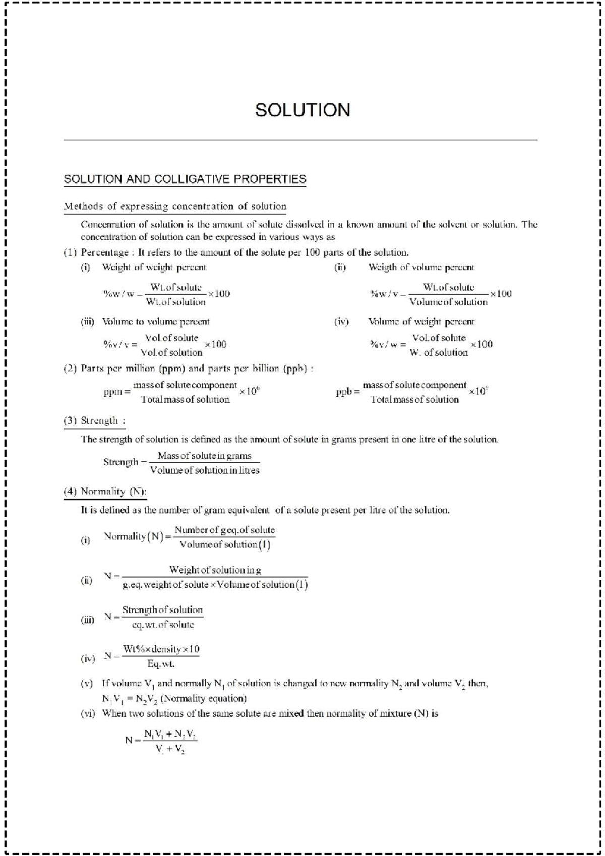 SOLUTION AND COLLIGATIVE PROPERTIES NOTES (CHEM 101) - Studocu