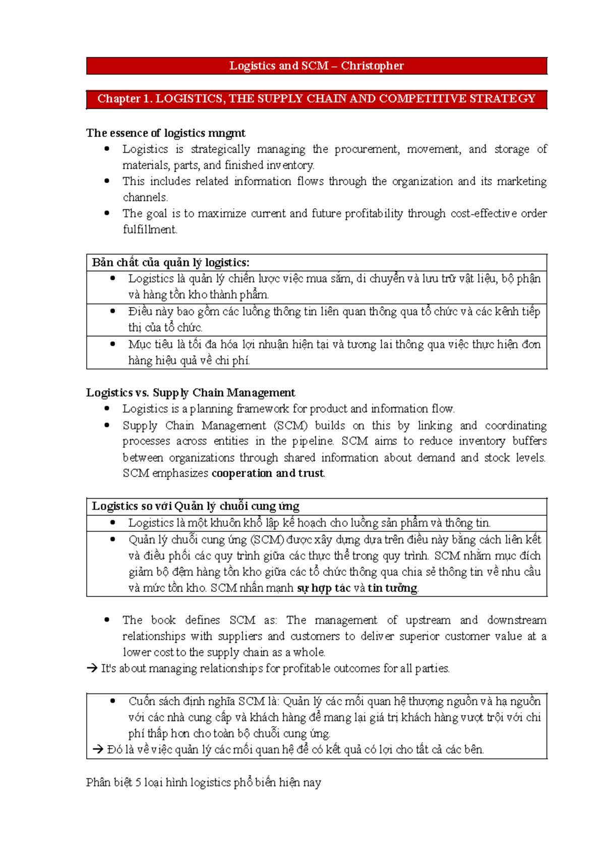 Logistics and SCM Notes - Christopher Chapter 1 Overview - Studocu