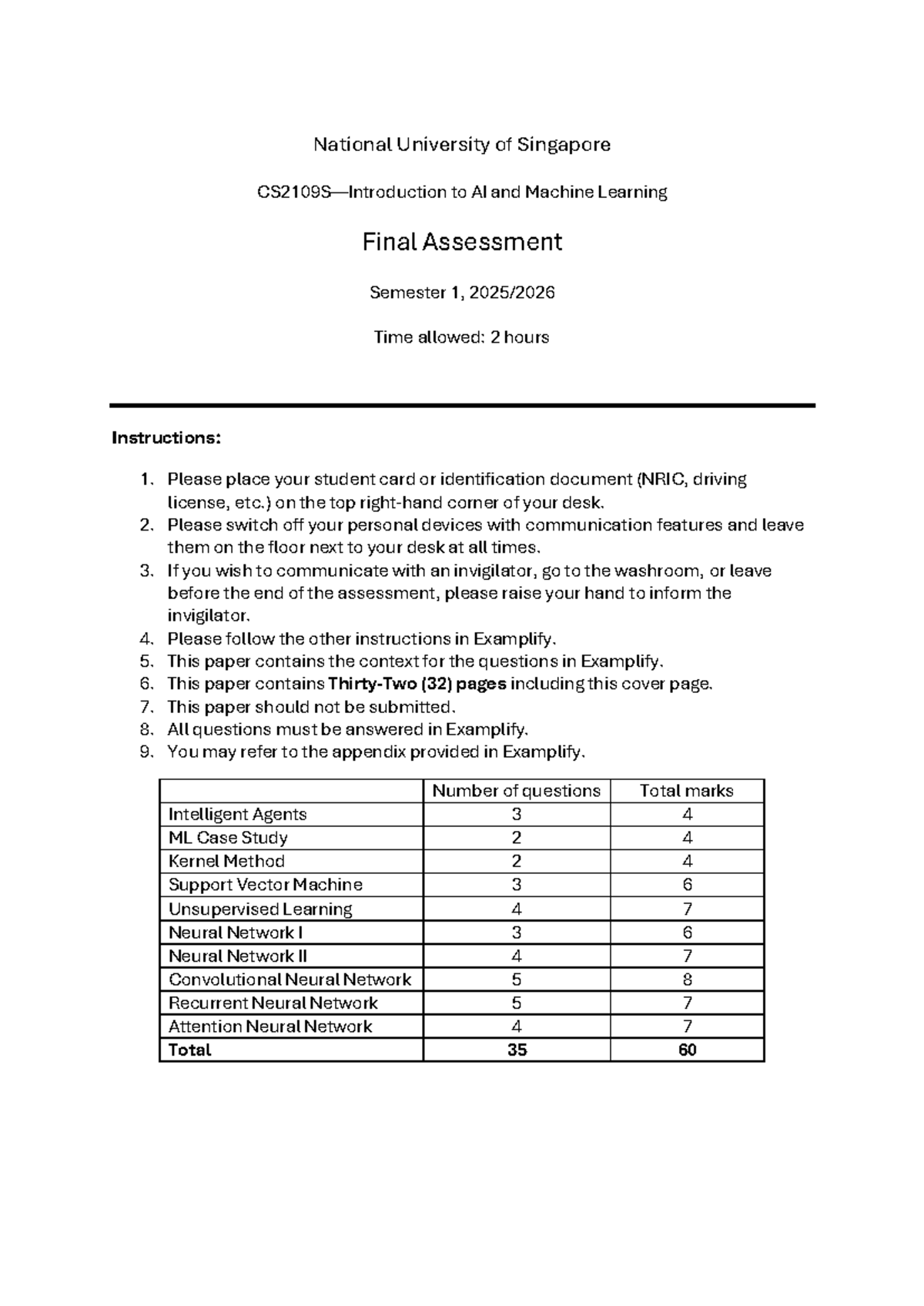 CS2109S AY2025 Semester 1 Final Exam Solutions on AI & ML - Studocu