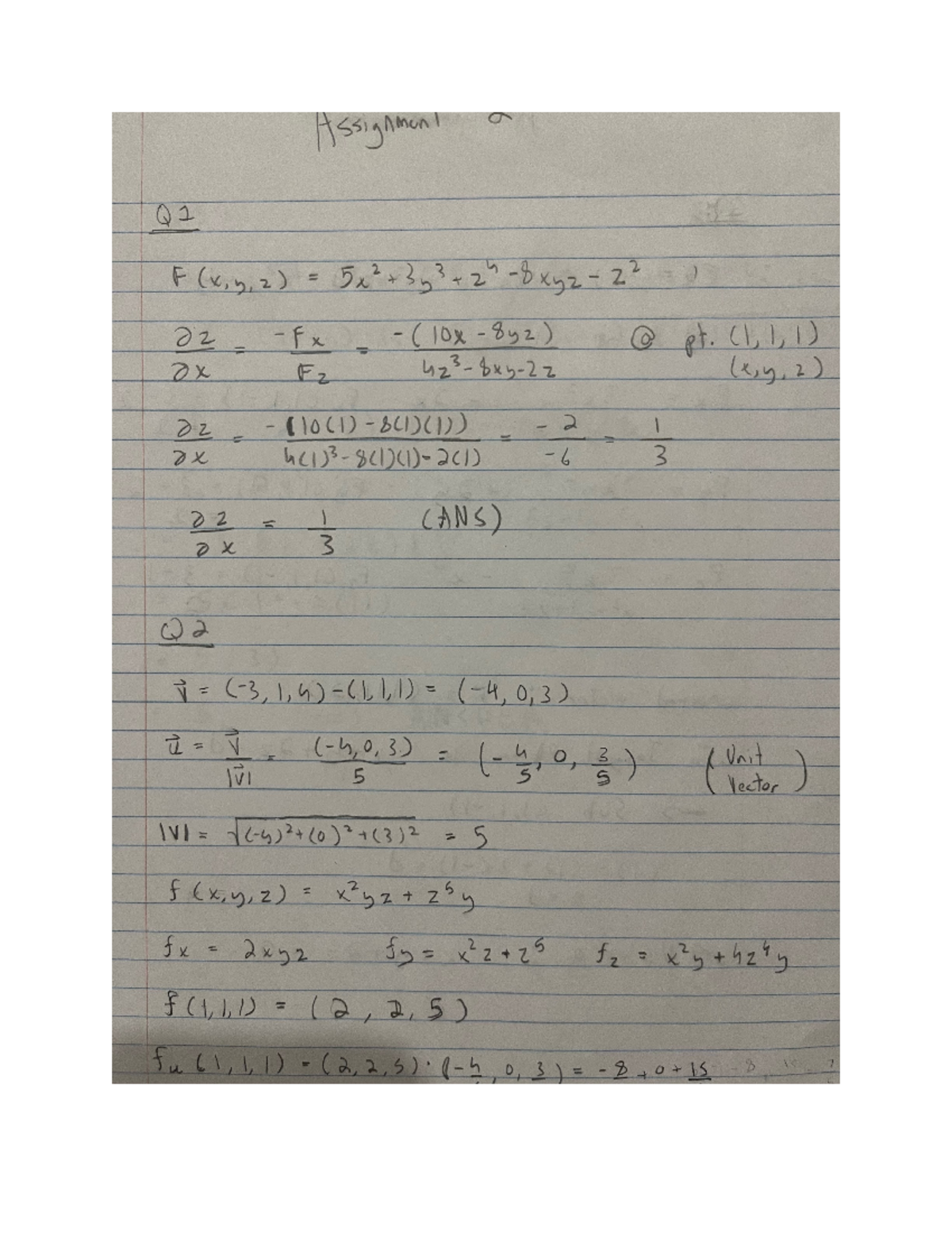 Math 1005 assignment 2 - Q1 F(x,y,2) 22 02 F x O pt. (1,1,1) ox F2 (x,y ...