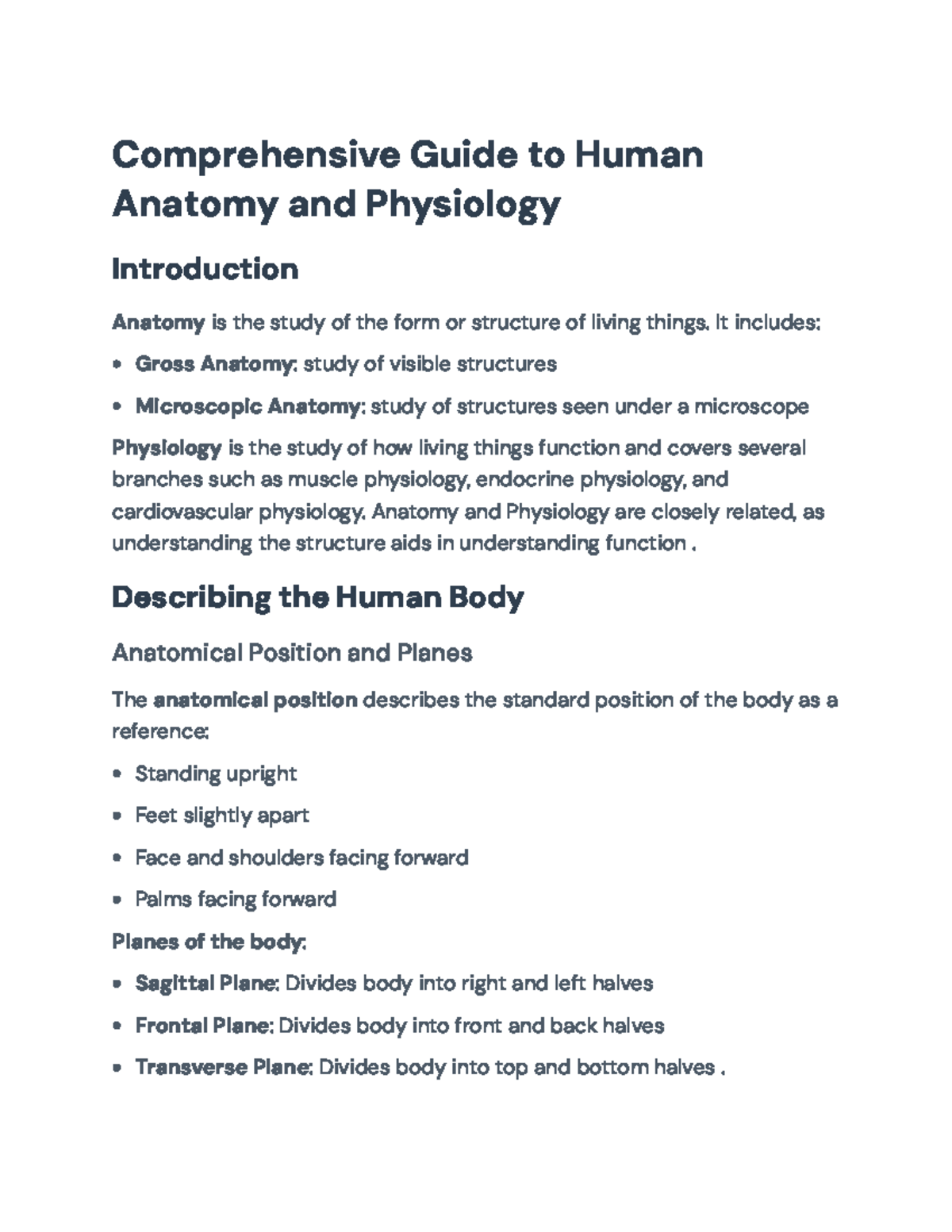 Comprehensive Notes on Anatomy and Physiology (BIOL 101 ...