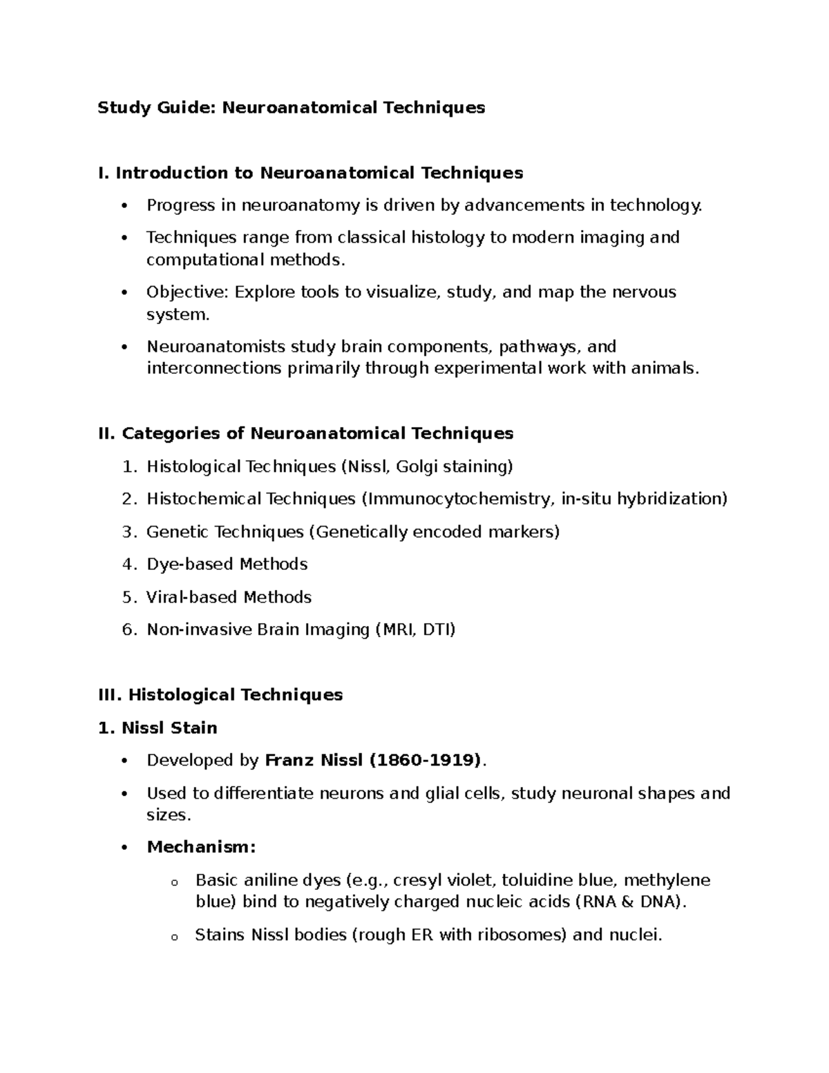 Study Guide: Neuroanatomical Techniques (NEURO 101) - Studocu
