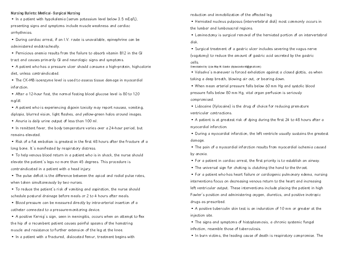 MS 2 - Review notes - Nursing Bullets: Medical- Surgical Nursing In a ...