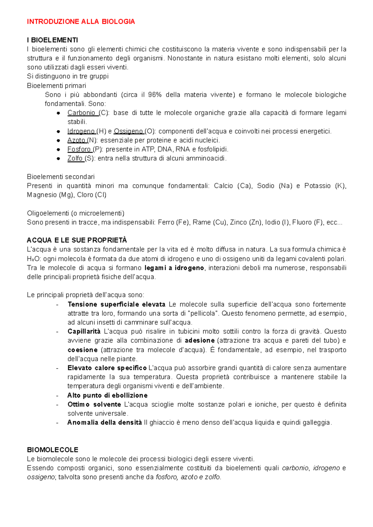 Introduzione alla Biologia I: Bioelementi e Biomolecole TOLC-PSI - Document Preview
