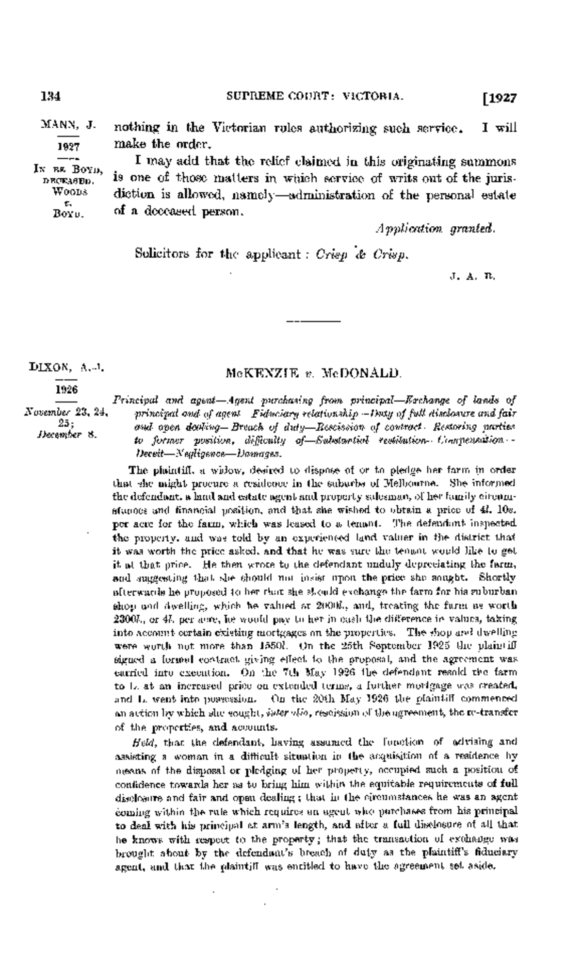 134 SUPREME COURT: VICTORIA - McKenzie v. McDonald Case Analysis - Studocu