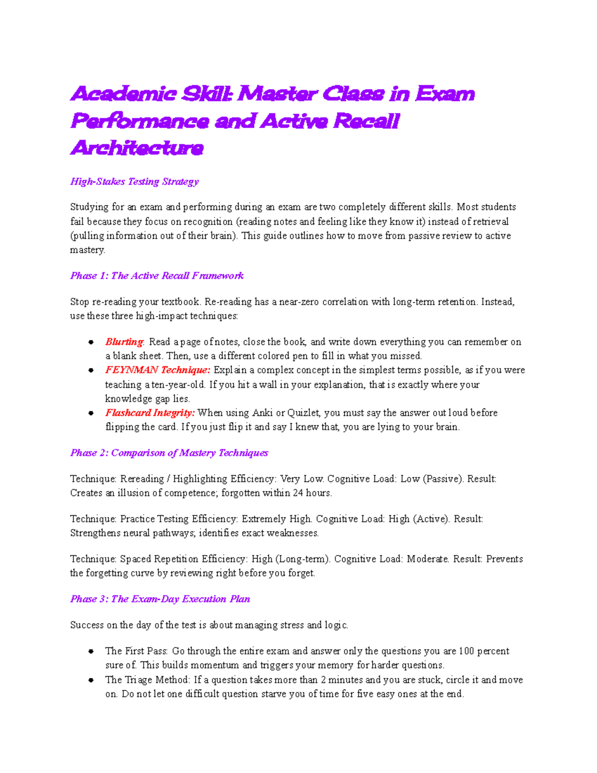 High-Stakes Testing Strategy: Master Class in Exam Performance - Studocu