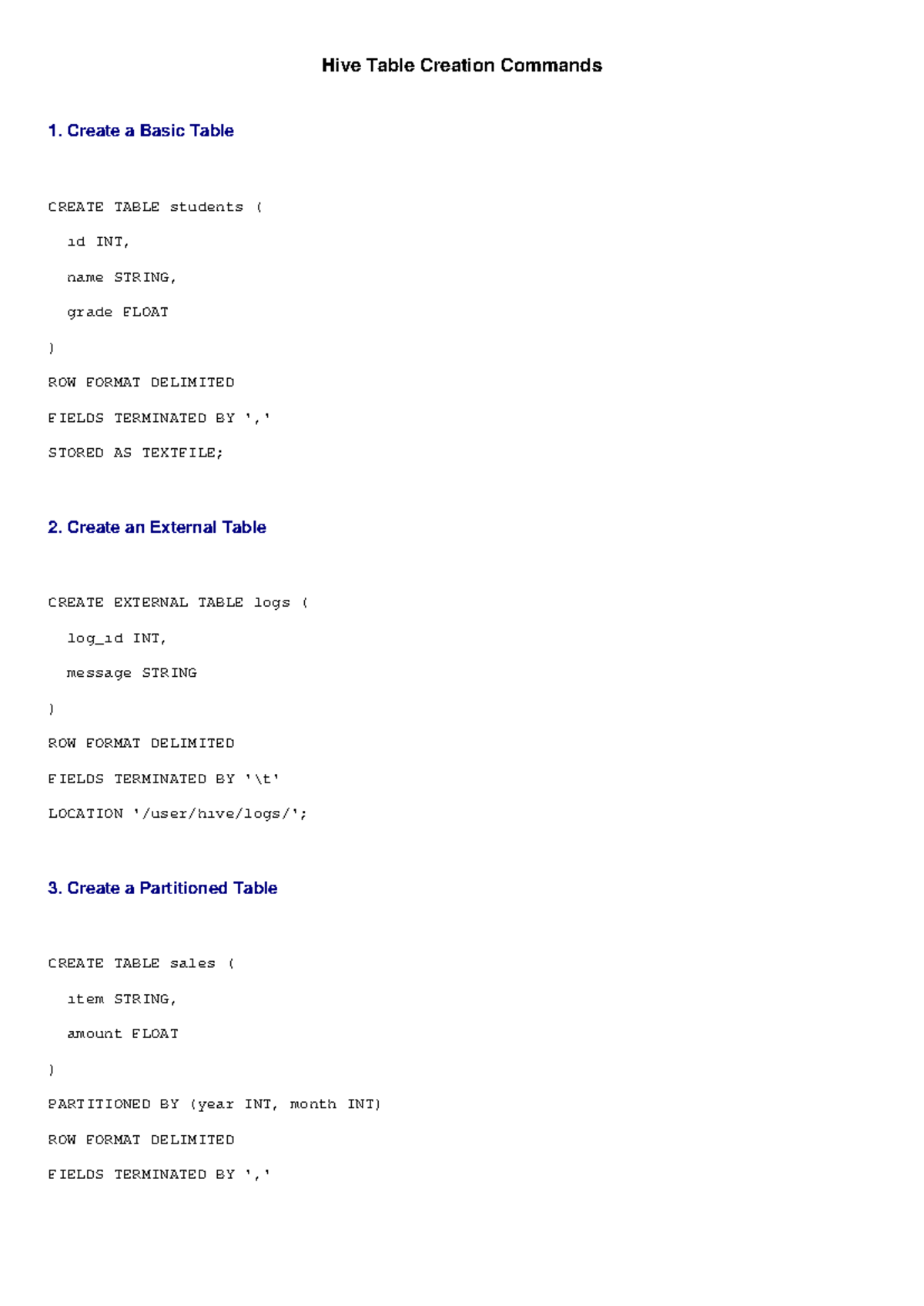 Hive Table Creation Commands: Basic, External & Partitioned Tables ...