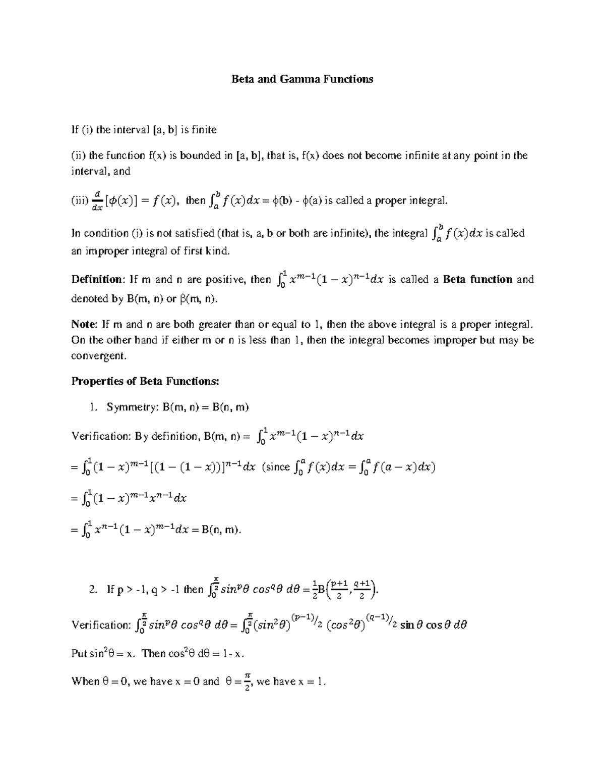 3.3 Beta and Gamma Functions - Beta and Gamma Functions If (i) the ...
