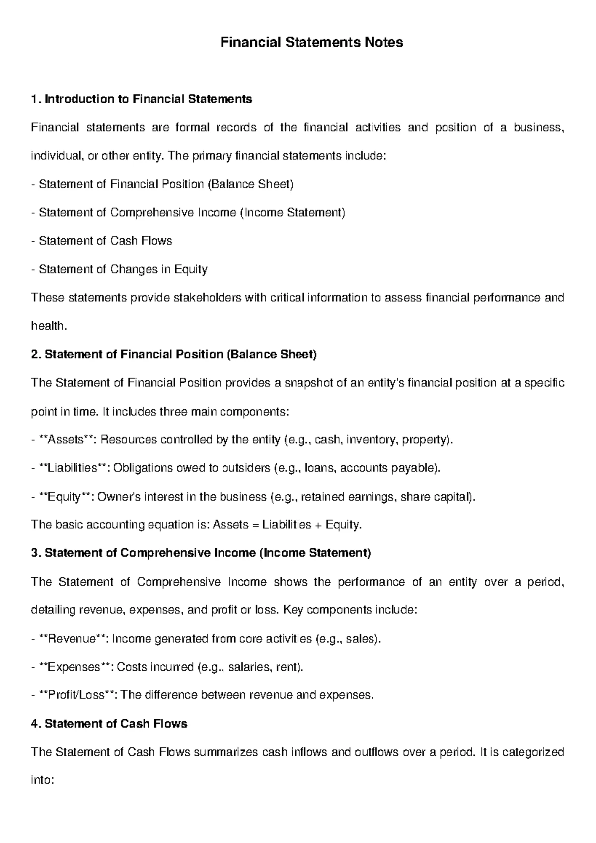 Financial Statements Examples and Calculations for Analysis - Studocu