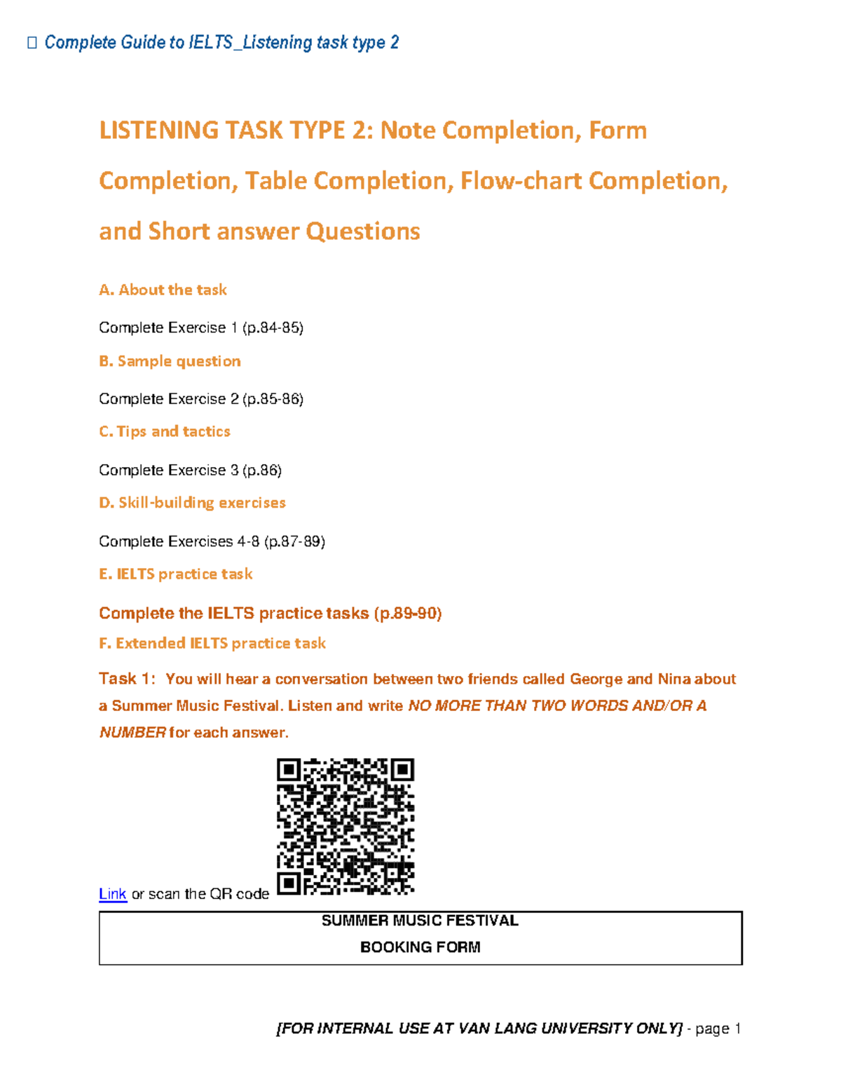 Listening Task 2 - Note Completion Guide - AVTC7 - Studocu